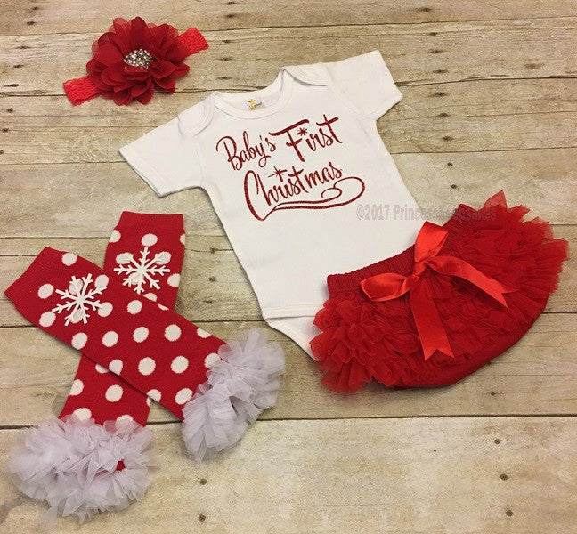 baby's first christmas dress Baby Girl First Christmas Outfit Romper with Headbow TheToddly