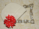 White Beanie Hat with Pinwheel Bow