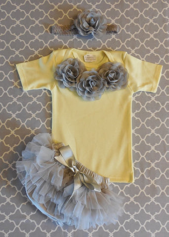 Newborn Girl Take Home Outfit/Yellow and Gray