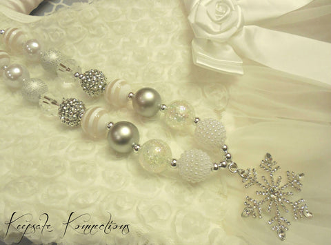 Girl Necklace / Rhinestone Jewelry, Snowflake Pendant