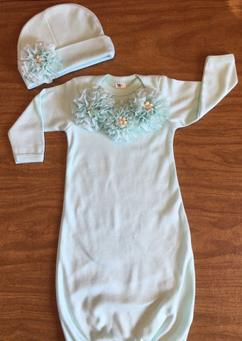 Newborn Girl Take Home Mint Gown
