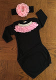 Black Infant gown with Pearl Ruffle
