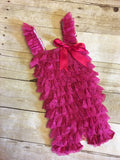 hot pink lace romper, hot pink petti lace romper, petti lace romper, infant photo prop, cake smash outfit, baby first birthday outfit