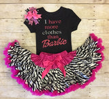 Barbie birthday girl, glitter barbie, Barbie tutu outfit, Barbie Pettiskirt outfit, birthday set, I have more clothes than Barbie, tutu set