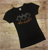 Halloween shirt, ghost tee, happy halloween, tshirt halloween, halloween tee, black tee, rhinestone tee