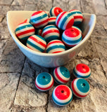 20mm Stripe Bubblegum Beads, Chunky Beads