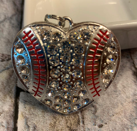 Baseball Heart Rhinestone Pendant