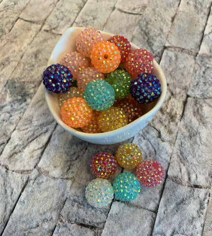 20mm Mixed Rhinestone Beads - Acrylic Beads - Bubblegum Beads - Chunky Beads