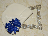 White Beanie Hat with Pinwheel Bow