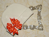 White Beanie Hat with Pinwheel Bow