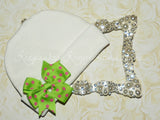 White Beanie Hat with Pinwheel Bow