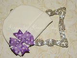 White Beanie Hat with Pinwheel Bow