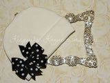 White Beanie Hat with Pinwheel Bow