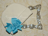White Beanie Hat with Pinwheel Bow