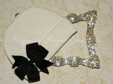 White Beanie Hat with Pinwheel Bow