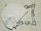 White Beanie Hat with Pinwheel Bow