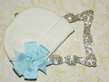 White Beanie Hat with Pinwheel Bow