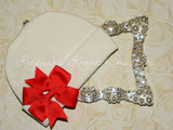 White Beanie Hat with Pinwheel Bow