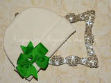 White Beanie Hat with Pinwheel Bow