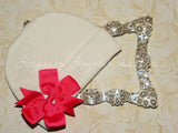 White Beanie Hat with Pinwheel Bow