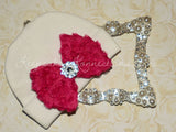 White Beanie Hat with Rosette Bow