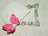 White Beanie Hat with Double Polka Dot Bow