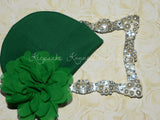 Green Beanie Hat with 4" Chiffon Flower