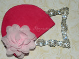 Hot Pink Beanie Hat with 4" Chiffon Flower