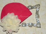 Hot Pink Beanie Hat with 4" Chiffon Flower