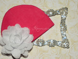 Hot Pink Beanie Hat with 4" Chiffon Flower