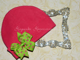 Hot Pink Beanie Hat with Pinwheel Bow