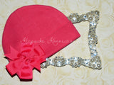 Hot Pink Beanie Hat with Pinwheel Bow