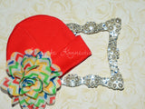 Red Beanie Hat with 4" Chiffon Flower