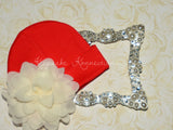 Red Beanie Hat with 4" Chiffon Flower