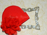 Red Beanie Hat with 4" Chiffon Flower