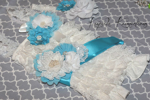White/Turquoise Lace Romper Set
