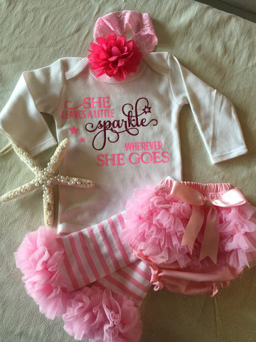 She leaves a little sparkle wherever she goes, Pink baby girl outfit