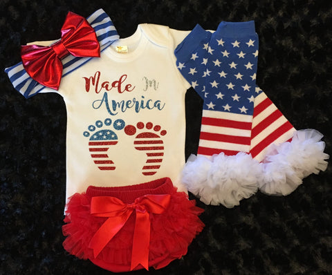 Baby Girl 4th of July outfit "made in america"