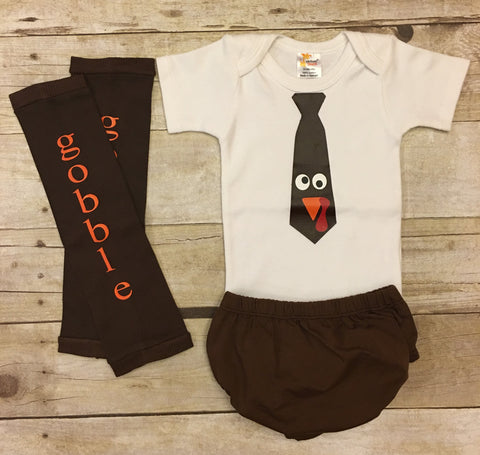 Infant Boy Thanksgiving Outfit "Gobble Gobble"
