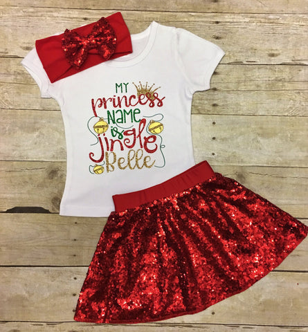 Girls Toddler Christmas Dress, Girls Princess Shirt, Girls Christmas Outfit, Christmas Shirt, Sequin Skirt, Girls Santa Outfit, Jingle Bells, Toddler Christmas Outfit