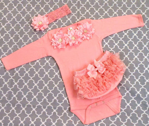 Newborn Girl Pink Bodysuit & Headband Set