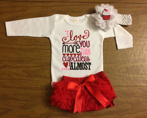 Newborn Valentines Day Outfit "I love you more than cupcakes, maybe"
